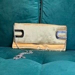 Bijoux Terner Clutch Evening Bag Chain‎ Strap Gold Party Purse